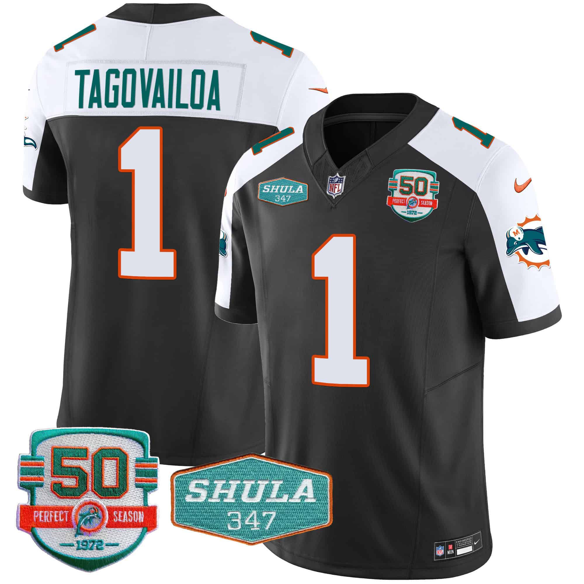 Men Miami Dolphins #1 Tagovailoa Black 2024 Nike Throwback Shula 347 Patch Vapor NFL Jersey->indianapolis colts->NFL Jersey
